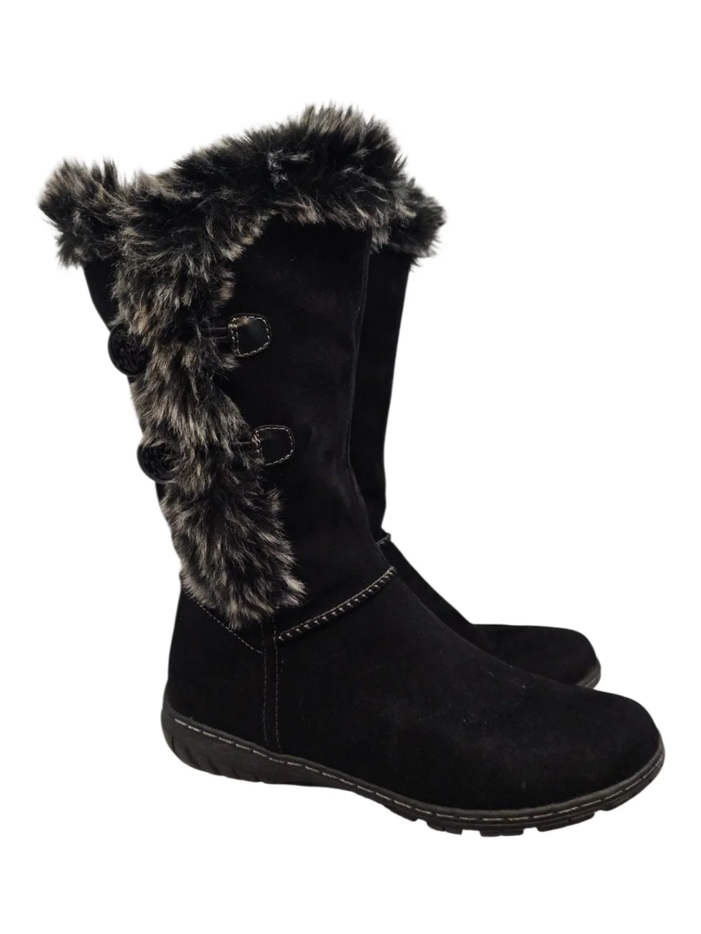 Natural Soul Size 8 Black Faux Fur-Trim Mid-Calf Winter Boots